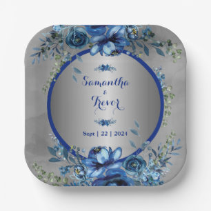 Assiettes En Carton Fleurs d'argent Mariage élégant