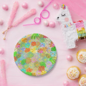 Assiettes En Carton Fleurs d'Aster & Cone & aquarelle tropicale feuill (Fête)