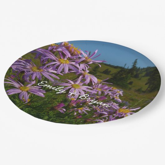 Assiettes En Carton Fleurs d'aster violet au Mont Rainier (Angle)