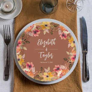 Assiettes En Carton Fleurs d'Automne Bridal Shower Terracotta
