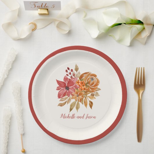 Assiettes En Carton Fleurs d'automne Élégant Tomber amoureux (Mariage)