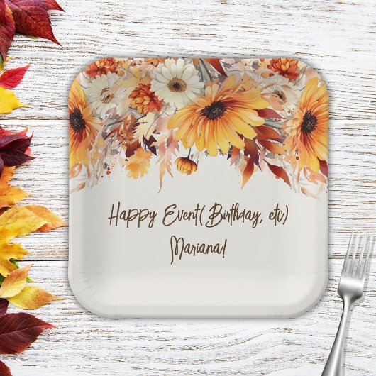 Assiettes En Carton Fleurs d'automne sur le parti beige