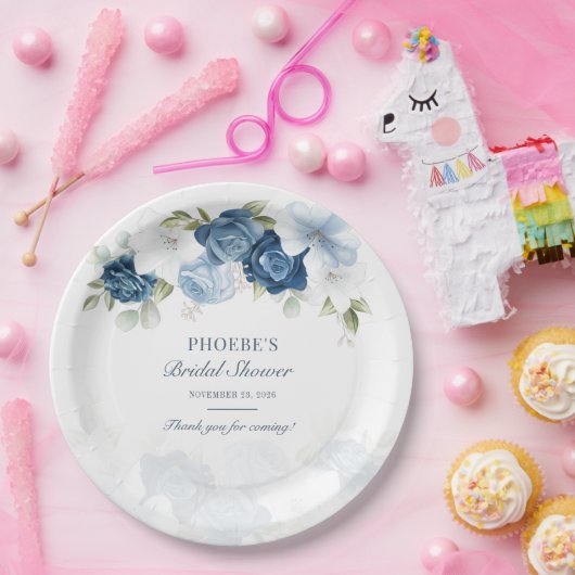 Assiettes En Carton Fleurs de Bleu Poussiéreux Eucalyptus Succulent (Fête)