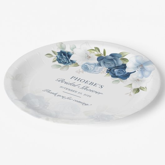 Assiettes En Carton Fleurs de Bleu Poussiéreux Eucalyptus Succulent (Angle)