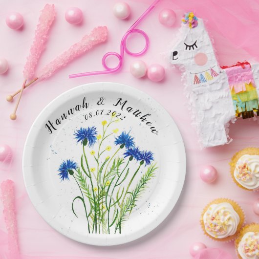 Assiettes En Carton Fleurs de bleuets aquarelle jolie Mariage (Fête)