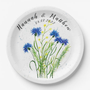 Assiettes En Carton Fleurs de bleuets aquarelle jolie Mariage