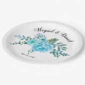 Assiettes En Carton Fleurs de cactus bleu aquarelle, mariage succulent (Angle)