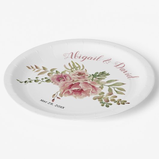 Assiettes En Carton Fleurs de cactus rose rose poussiéreuses, mariage (Angle)