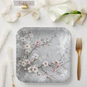 Assiettes En Carton Fleurs de cerises Abstraites
