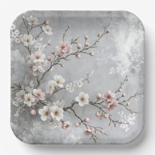 Assiettes En Carton Fleurs de cerises Abstraites (Recto)