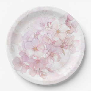Assiettes En Carton Fleurs de cerisier rose blanc