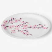 Assiettes En Carton Fleurs de cerisier rose blanc (Angle)