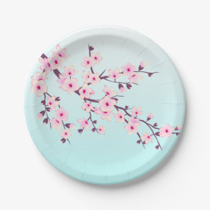 Assiettes En Carton Fleurs de cerisier roses turquoise Mignon floral