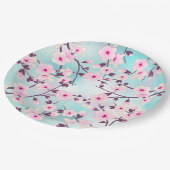 Assiettes En Carton Fleurs de cerisiers rose Turquoise (Angle)