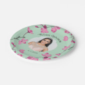 Assiettes En Carton Fleurs de cerisiers roses, Vert menthe, photo (Angle)