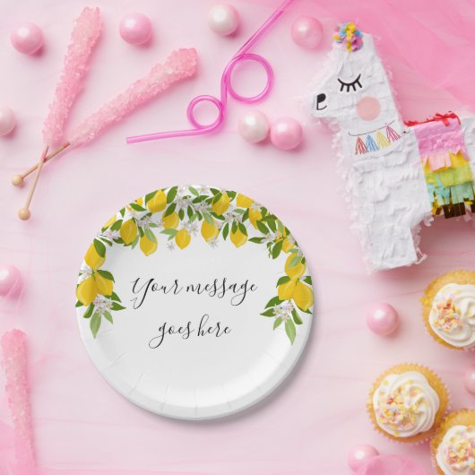 Assiettes En Carton Fleurs de citron verdure élégant message script (Fête)