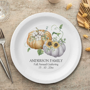 Assiettes En Carton Fleurs de citrouille d'automne, tournesol et coton