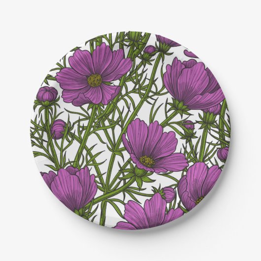 Assiettes En Carton Fleurs de cosmos violet (Devant)