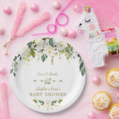 Assiettes En Carton Fleurs de crème blanche Baby shower d'or (Fête)