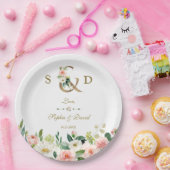 Assiettes En Carton Fleurs de crème rose pâle Mariage d'esperluette or (Fête)