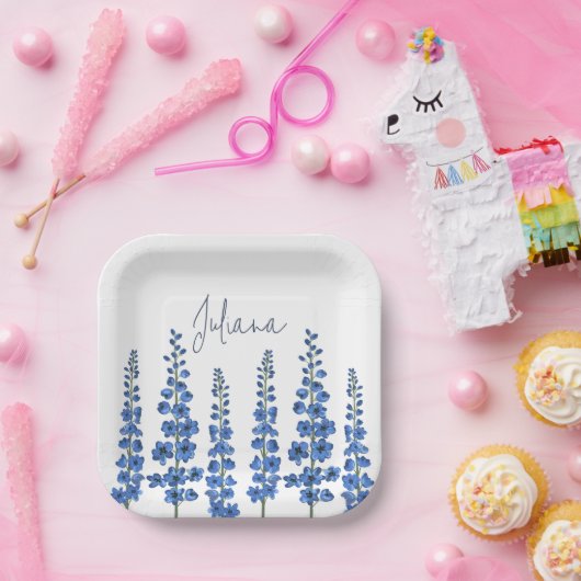 Assiettes En Carton Fleurs de Delphinium Bleu de juillet (Fête)