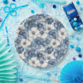 Assiettes En Carton Fleurs de Denim Bleu Blanc Anniversaire (Fête)