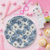 Assiettes En Carton Fleurs de Denim Bleu Blanc Anniversaire (Fête)