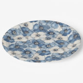 Assiettes En Carton Fleurs de Denim Bleu Blanc Anniversaire (Angle)