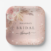 Assiettes En Carton Fleurs de douche de mariée herbe de pampas rose or (Recto)