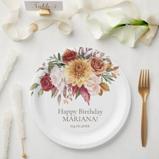 Assiettes En Carton Fleurs de feuillage d'automne Fête d'anniversaire  (Mariage)