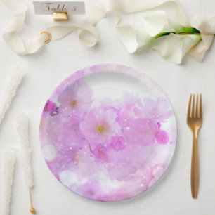 Assiettes En Carton Fleurs de fleurs de cerisier rose