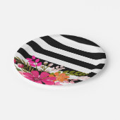 Assiettes En Carton Fleurs de Folklore rayées noir et blanc | fuchsia (Angle)