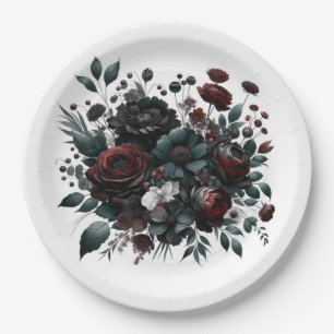 Assiettes En Carton Fleurs de forêt sombre et élégante mariage floral