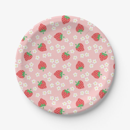 Assiettes En Carton Fleurs de fraises Motif rose (Devant)