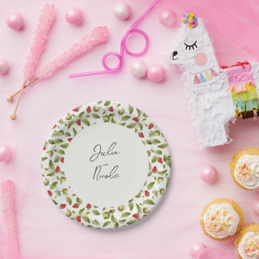 Assiettes En Carton Fleurs de fraises rouges sucrées Mariage (Fête)