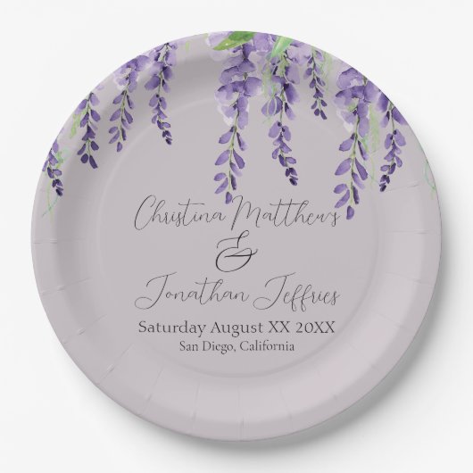 Assiettes En Carton Fleurs de glycine violette sur Lavender Elegant (Devant)