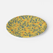 Assiettes En Carton Fleurs de gribouillis en bleu et jaune (Angle)