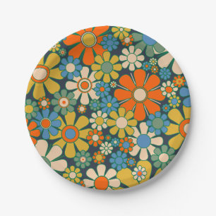 Assiettes En Carton Fleurs de Jardin Rétro 60s les années 70 motif Flo