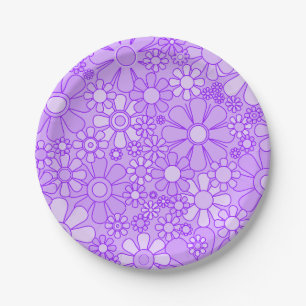 Assiettes En Carton Fleurs de Jardin Rétro 60s les années 70 motif Flo