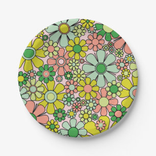 Assiettes En Carton Fleurs de Jardin Rétro 60s les années 70 Printemps