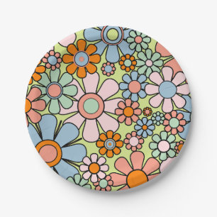 Assiettes En Carton Fleurs de jardin rétro Super 60s les années 70 Mot