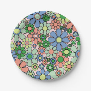 Assiettes En Carton Fleurs de Jardin Retro Super 60s les années 70 Pri