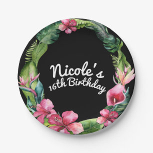 Assiettes En Carton Fleurs de jardin tropicales & feuilles Fête chic L
