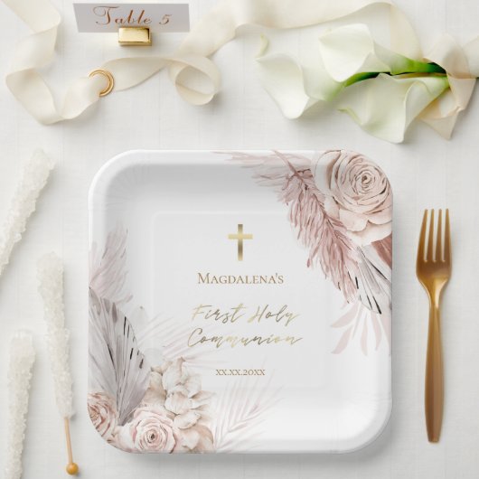 Assiettes En Carton Fleurs de la première sainte communion (Mariage)
