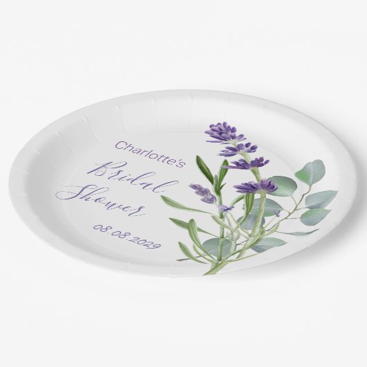 Assiettes En Carton Fleurs de lavande violette Foliage d'Eucalyptus (Angle)
