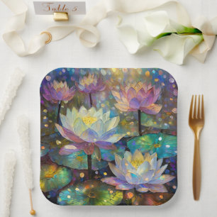 Assiettes En Carton Fleurs de lotus délicates s'épanouissant dans la n