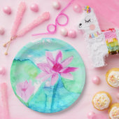 Assiettes En Carton Fleurs de Lotus Rose Pastel Aquarelle (Fête)