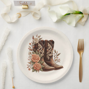 Assiettes En Carton Fleurs de l'Ouest du pays avec bottes de cowboy