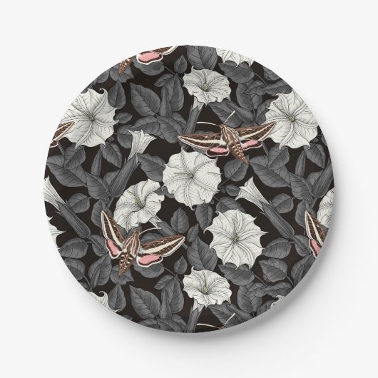 Assiettes En Carton Fleurs de lune et sphinx Moths 2 (Devant)