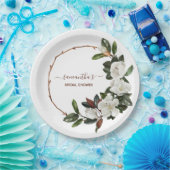 Assiettes En Carton Fleurs de magnolia blanches élégantes, Baby Shower (Fête)